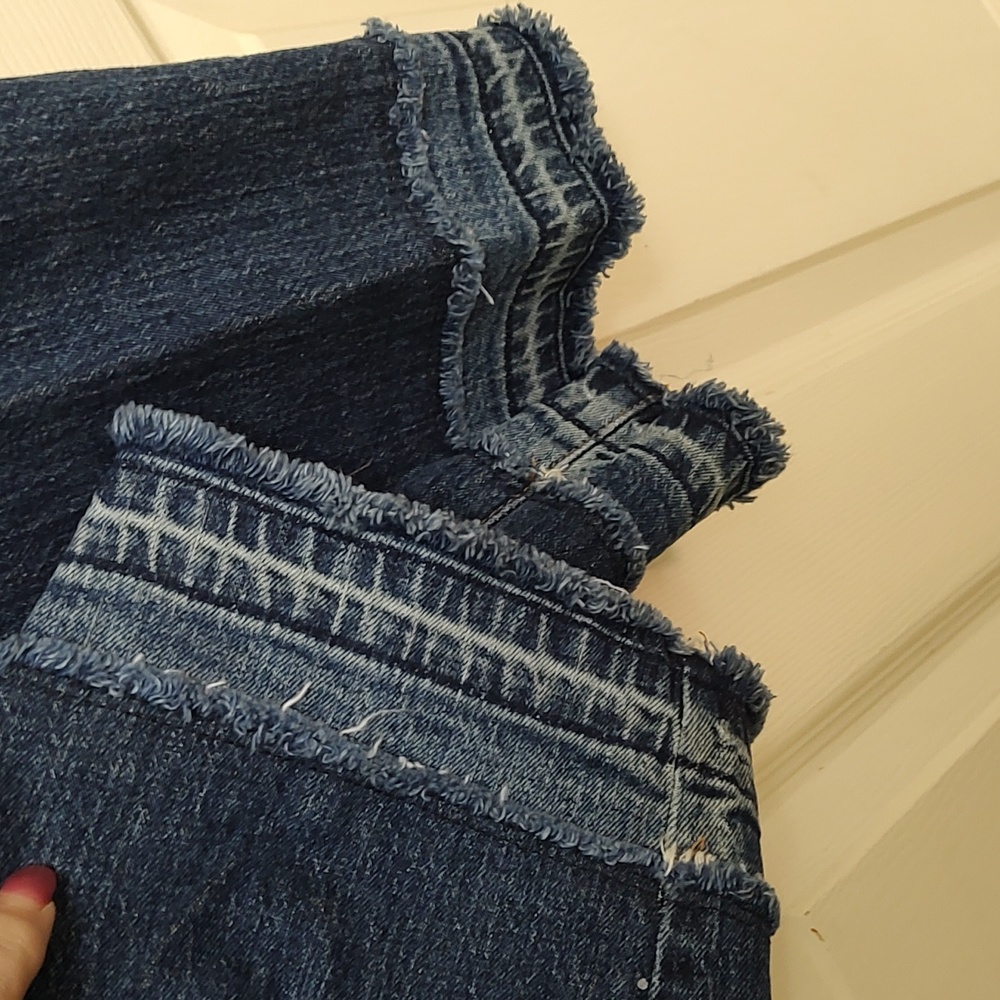 Universal Thread Straight Leg Dark Wash Cotton Denim, Fringed Cuff Design